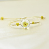Vòng tay hoa khô, vòng đeo tay Bangle bất diệt, dáng vòng Boho Vintage nhiều màu lựa chọn