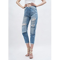 Quần jean nữ boyfriend AAA JEANS rách xanh nhạt