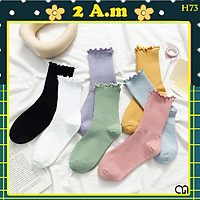 Tất Vớ Cổ Cao Len Nữ Sọc Nhiều Màu Thời Trang Unisex Style Hàn Quốc