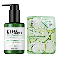 Sữa Rửa Mặt Sủi Bọt Loại Bỏ Mụn Đầu Đen Some By Mi Bye Bye Blackhead 30 Days Miracle Green Tea Tox Bubble Cleanser 120g + Tặng kèm 1 mặt nạ dưỡng da Dưa leo 3W Clinic