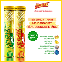 {COMBO 2 TUÝP} Viên bổ sủi bọt Plusssz Max Multivitamin vị Cam + Plusssz Max C Chanh không đường