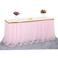 High-end Gold Brim 3 Layer Elegant Mesh Fluffy Tutu Table Skirt and Red Wine Skirt for Party Wedding Birthday Party Home Decoration