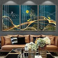 Tranh Tráng Gương Pha Lê Treo Tường Hiện Đại _ Tranh Bộ 3 Hươu nghệ Thuật