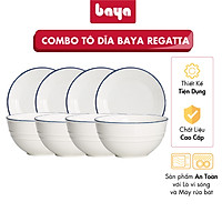 Bộ Tô Chén Và Đĩa Sứ Trắng Tráng Men Viền Xanh BAYA REGATTA Gồm 8 Món Với Vành Đĩa Trang Trí Viền Nổi Xanh Thanh Lịch 6000253