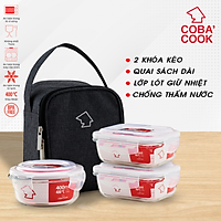 Bộ 3 hộp đựng cơm 2 hộp chữ nhật 370ml và 1 tròn 400ml kèm túi giữ nhiệt hộp thủy tinh chịu nhiệt giữ nhiệt- XẢ KHO