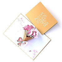 Pop Up Card 3D Flower Bouquet Mother’s Day Thanksgiving Birthday Anniversary Gift Magnolia Floral Bow for Family Mom