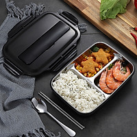 Maxcook 304 stainless steel lunch box 3 grid deepen student lunch box lunch box separated with tableware pink MCFT913