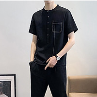 Áo sơ mi đũi nam cổ trụ chui đầu phối túi ngực chạy chỉ bò ArcticHunter, thời trang trẻ, phong cách lịch lãm