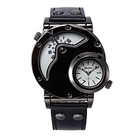 Oulm Watch Two Time Zone Man Quartz Watches Brand Luxury Leather Strap Sport Wristwatch With Two Movement Male Clock
