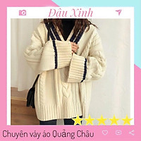 Áo len nữ cổ V dáng rộng hàn quốc tay dài xòe dưới giá rẻ - 081