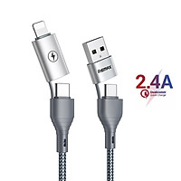 Cáp Sạc Đa Năng Nhiều Đầu 4 in 1 Remax RC-011, Đầu Sạc Type-C/Lightning/USB-A, Sạc Nhanh 2.4A, Cáp Dây Dù Siêu Bền 1.2m, Một Sợi Cáp Dùng Nhiều Thiết Bị - Hàng Nhập Khẩu