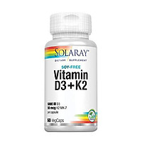 Viên Uống Vitamin D3 + K2 Vitamin D & K Giúp Hấp Thụ Canxi Và Hỗ Trợ Hệ Tim Mạch & Động Mạch Khỏe Mạnh Không Biến Đổi Gen & Không Chứa Đậu Nành 60 Ct Solaray Vitamin D3 + K2 D & K Vitamins for Calcium Absorption