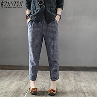 ZANZEA Women Plus Size Pants Striped Office OL High Waist Pencil Trousers