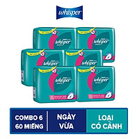 Combo 6 Băng Vệ Sinh Whisper Wings Có Cánh Ngày Vừa (Gói 10 Miếng)