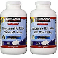 Kirkland Signature Extra Strength Glucosamine HCI 1500mg, With MSM 1500 mg, 375-Count Tablets (Multi Pack of 2)