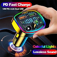 【COD】 Led Backlight Bluetooth-compatible Fm Transmitter Car Mp3 Tf/u Disk Player Car Kit Dual Usb Adapter 4.2a+pd Type C Fast Charger