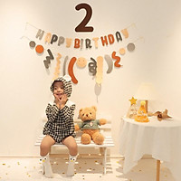 Dây chữ Happy birthday tone nâu Hàn Quốc trang trí sinh nhật