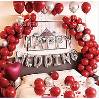 Set bóng bay HAPPY WEDDING bạc đỏ TẶNG 1 bơm mini + 1 băng dính
