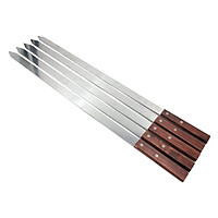 Set of 5 Stainless Steel Flat Skewers Fork,Wood Handle,23.6" Kebab Stick Kabob Skewer for Vegetables, Meats, Grilling, Chicken, Shrimp