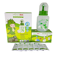 Bình rửa mũi cho trẻ Dr.Green Kids, kèm 30 gói muối rửa mũi, dung tích 180ml, đầu rửa silicon mềm mại, phù hợp rửa mũi với trẻ em