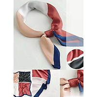 Khăn Lụa Vuông Kẻ Ô 4 Màu (Trắng - Đỏ - Đen - Cam) Viền Xanh Dương - Mã KL009