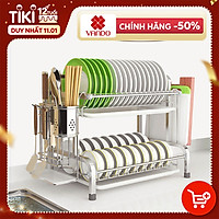 Kệ Để Chén Bát Đĩa INOX 304 kèm khay ráo nước cao cấp VANDO, giá úp bát khô ráo trên bàn bếp