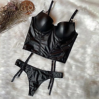 2021 Mới Giả Da Bóng Áo Ngực Và Quần Đùi Bộ Quần Lót Nịt Push Up Nữ Quần Lót B C D cốc Đen Đỏ