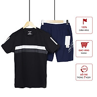 Set Quần Áo Mặc Tại Nhà Dành Cho Nam Áo Đen Quần Xanh Dương Vải Áo Dệt Kim Chất Vải Quần Si Dù Cao Cấp Big Sport
