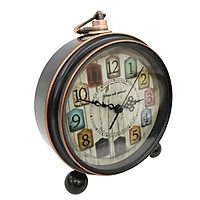 Vintage Style Retro Alarm Clock Desktop Non Ticking Metal Case Round 13cm