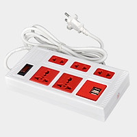 Ổ cắm Điện Quang ECO ĐQ ESK 5WR 5ECO 2A (5 lỗ, dài 5 mét , màu trắng đỏ , 2 cổng USB 2.0A)