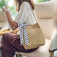 Túi cói đeo vai vintage đi biển đi chơi kèm khăn lụa - Smice House