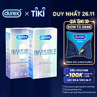 Combo Bao cao su Durex Invisible Extra Thin Extra Lubricated 10 Bao và Extra Sensitive 10 Bao