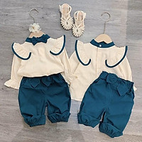 Bộ đũi bèo cổ xanh quần xanh cho Bé gái 10-26kg