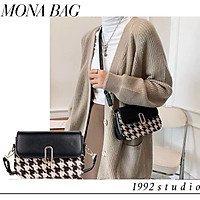Túi xách nữ / 1992 s t u d i o/ MONA BAG / Túi size mini da pu phối vải tweet nâu đậm xinh xắn