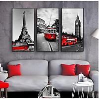 TRANH BỘ 3 BỨC TREO TƯỜNG CHẤT LIỆU CANVAS- THÀNH PHỐ PARI Tháp Eiffel- TT3