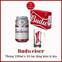 Thùng bia BUDWEISER 330ml x 24 lon tặng kèm ly bia
