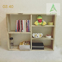 Kệ sách treo tường trang trí hình chữ nhật gỗ tự nhiên 5 ngăn size 80x60x16cm