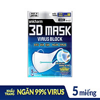 Khẩu trang ngăn vi khuẩn Unicharm 3D Mask Virus Block (Ngăn được bụi mịn PM2.5) gói 5 miếng