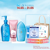 Bộ sản phẩm Senka sạch sâu đàn hồi và chống nắng ẩm mịn (Dầu tẩy trang 230ml + SRM Collagen 120g + Sữa chống nắng UV Milk 40ml)