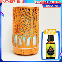 Máy Xông Tinh Dầu Cao Cấp + Tinh Dầu Sả Chanh Nguyên Chất Nhập Khẩu, Máy Khuếch Tán Tinh Dầu Chuyên Dụng, Họa Tiết Sang Trọng và Đèn LED Biến Đổi Màu Cực Đẹp (họa tiết ngẫu nhiên)