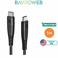 Dây Cáp Sạc Type C to C Sạc Nhanh 60W, Dài 1m, Dây Dù Nylon Siêu Bền RAVPower RP-CB047 - Hàng Chính Hãng