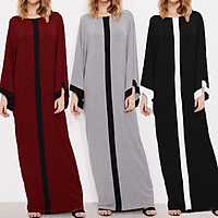 ZANZEA Women Striped Crew Neck Casual Loose Kaftan Vestido Vintage Ladies Flared Sleeve Party Long Maxi Dress Plus Size S-5XL (Black)