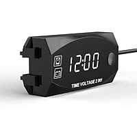 Multifunction 6V-30V 2 in 1 Voltmeter for Motorcycle Electric Vehicle Time Clock with Digital Display Panel Waterproof