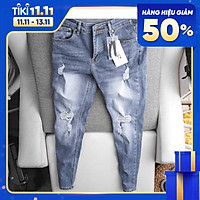 Quần Jean Nam màu xanh thương hiệu Julido Store, mẫu mới phối rách QJ125