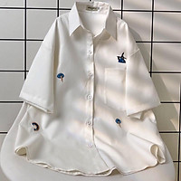 Áo Sơ Mi Thêu LOGO 4 Hình Cộc Tay 2 Màu Đen, Trắng Basic- Áo Kiểu Cổ Đức Ulzzang Unisex Hot Hit