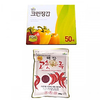 Combo Găng Tay Nilon Myungjin Dùng 1 Lần Hộp 50 Cái (24x28cm) + Ớt Bột Dea Joo Gói 200g Cao Cấp Hàn Quốc