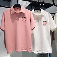 Áo thun Polo Nam Nữ Unisex tay lỡ cổ bẻ áo phông trơn ngắn tay in hình trái Đào vải thun tici không nhăn, cực mát