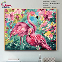 Tranh tự tô màu theo số sơn dầu số hóa Đôi chim Hồng hạc Flamingo Tranh chim hạc DV0944
