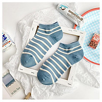 Tất Nữ Cổ ngắn Xanh Trắng Kẻ Sọc Vớ Cổ Thấp Cotton Ulzzang Hàn Quốc Tất Cố thấp Nữ Dễ thương Nhật Bản Nam nữ