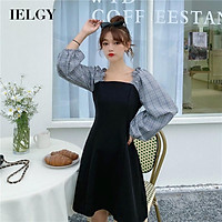 IELGY Đầm Họa Tiết Sọc Caro Phong Cách Pháp Thanh Lịch Cho Nữ